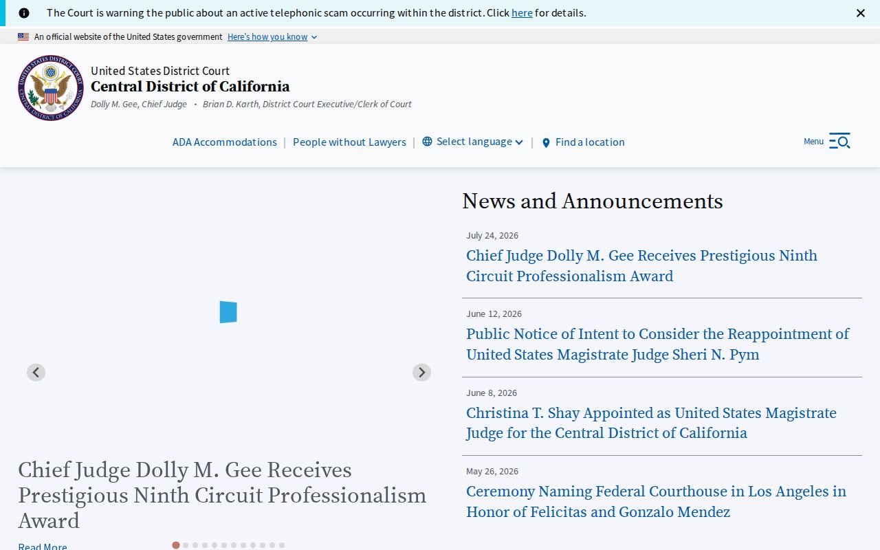 Riverside previous residents Central District federal court records