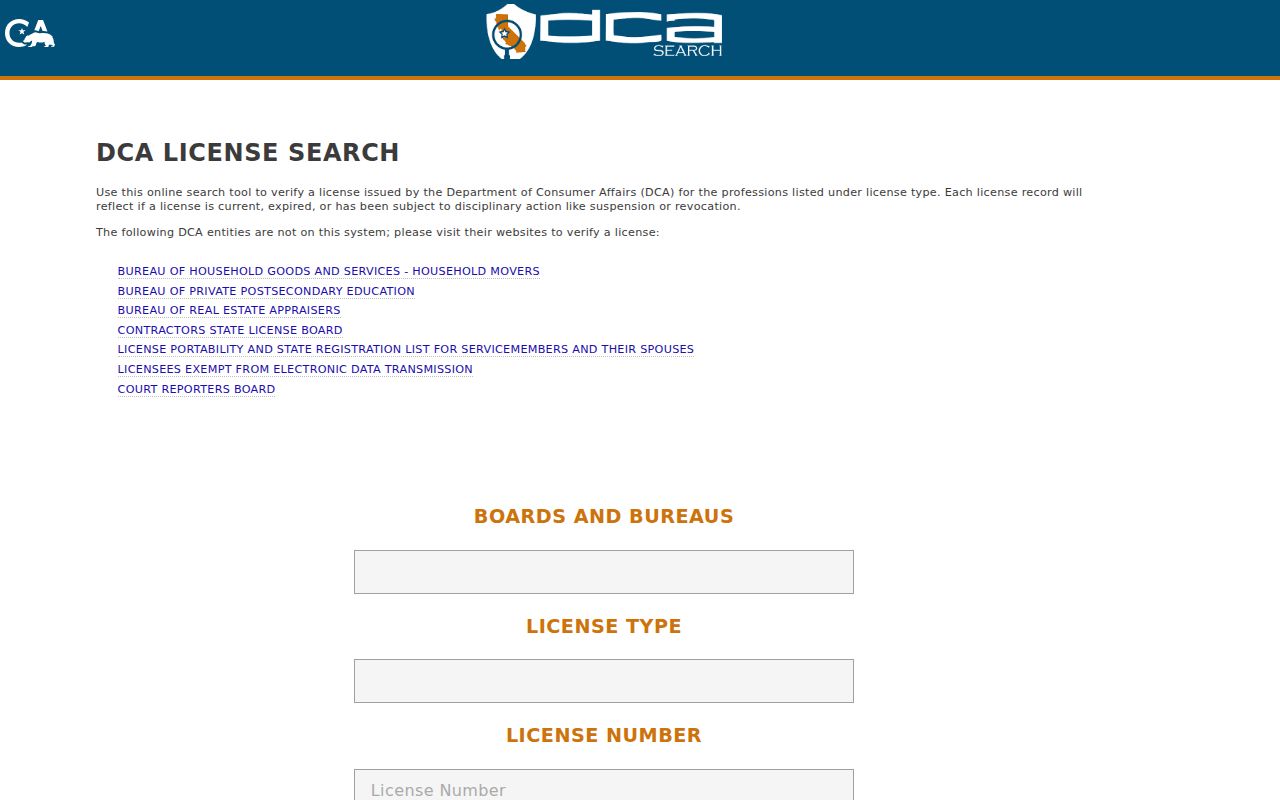 Riverside resident lookup California professional license search
